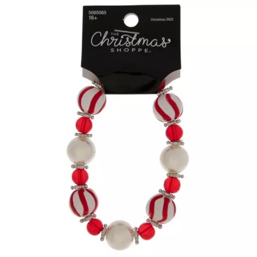 New! The Christmas Shoppe Beaded Peppermint Bracelet NWT